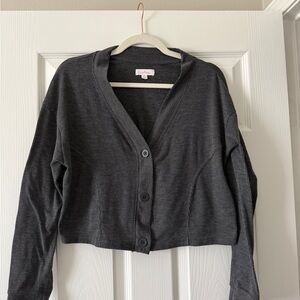 Colsie Charcoal Striped Button-Up Cardigan